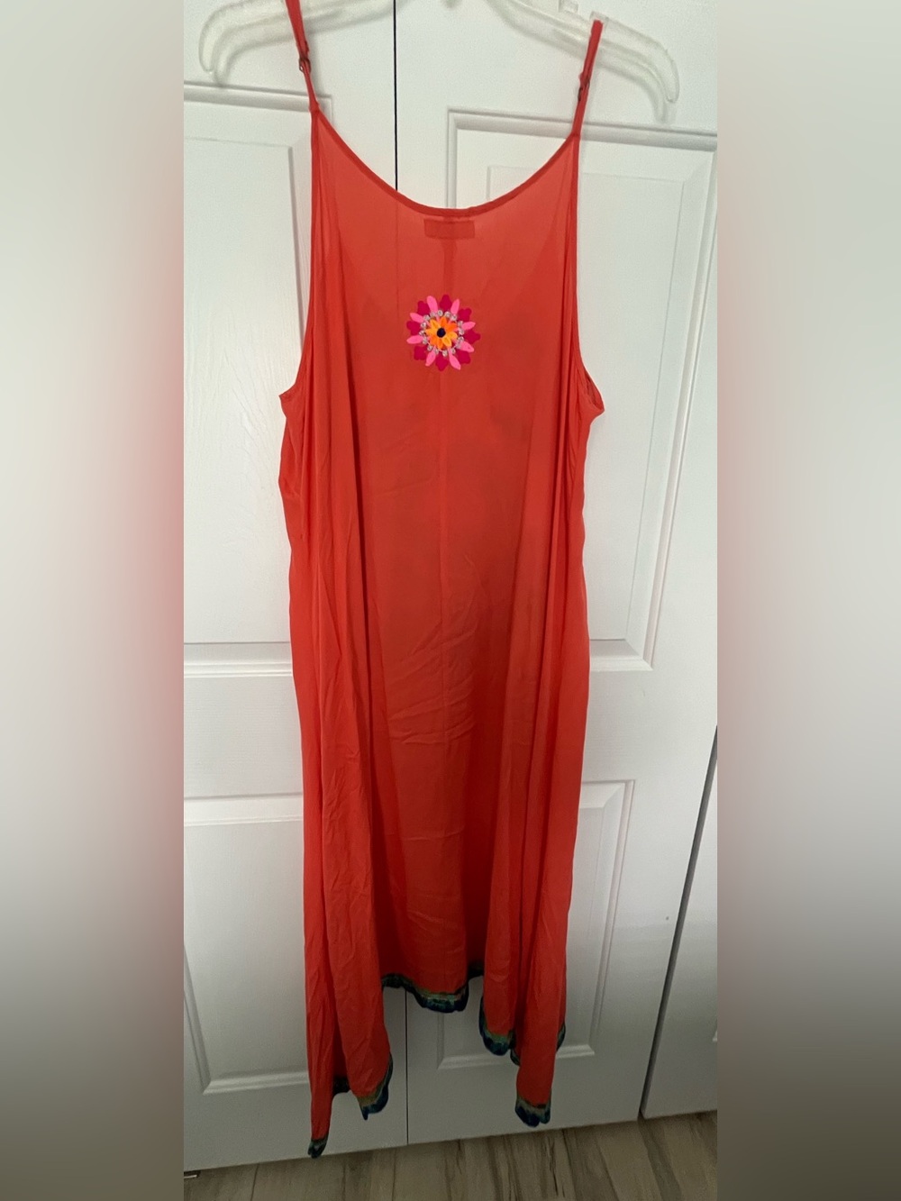Rubyyaya Meadow Mandala Orange Embroidered Boho Festival Beach Dress - Picture 3 of 6
